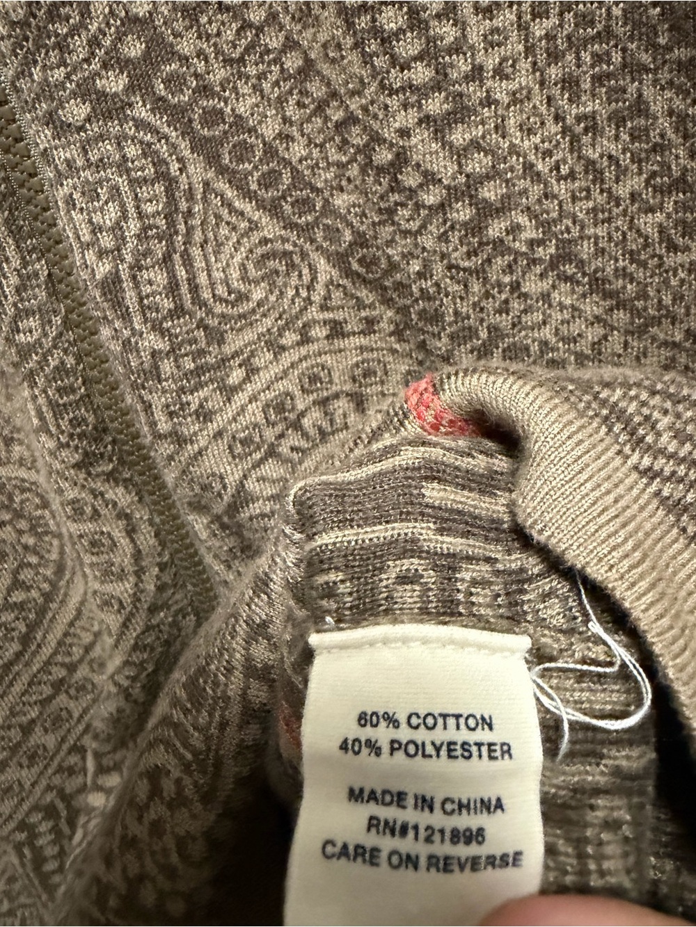 Title Nine Full-Zip Performance Knit Hoodie Brown Paisley with Coral Size Medium - Picture 4 of 6